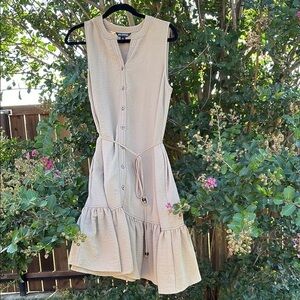 Nina Leonard Cream Buttoned Tie Front Sundress